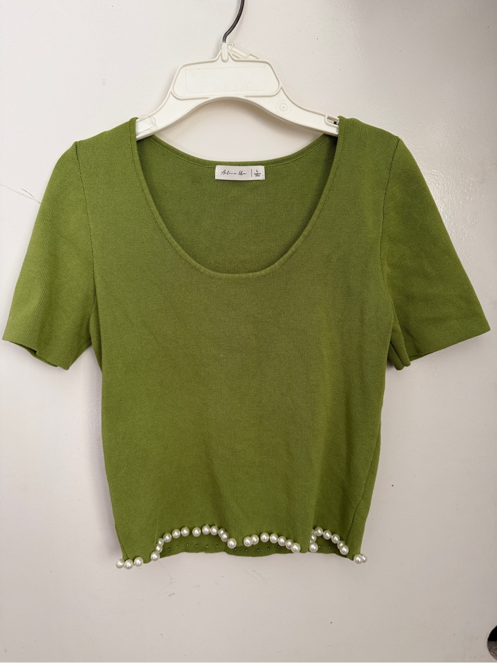 Active USA Olive Green Pearl-Hem Scoop Crop Top